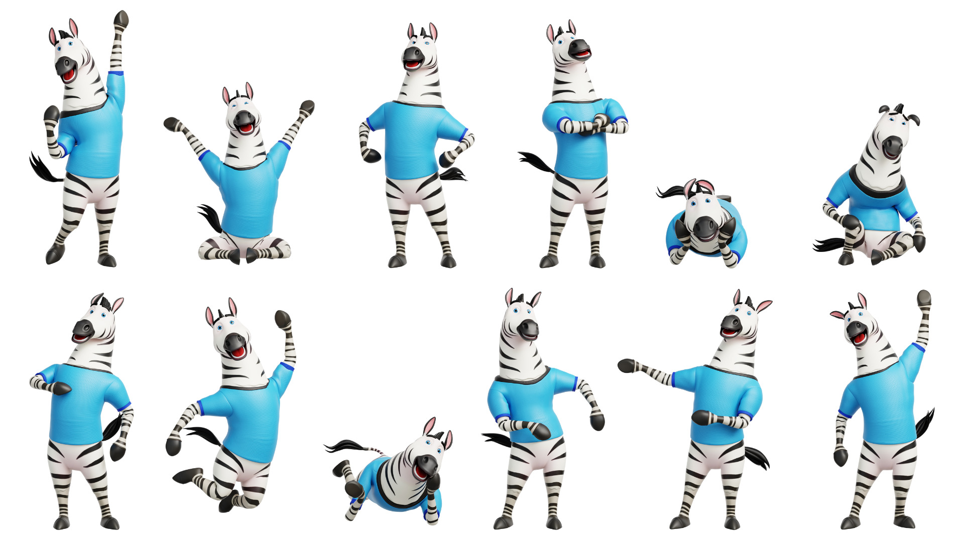 Cartoon Mascot Zebra Rigged Low-poly 3D model_18