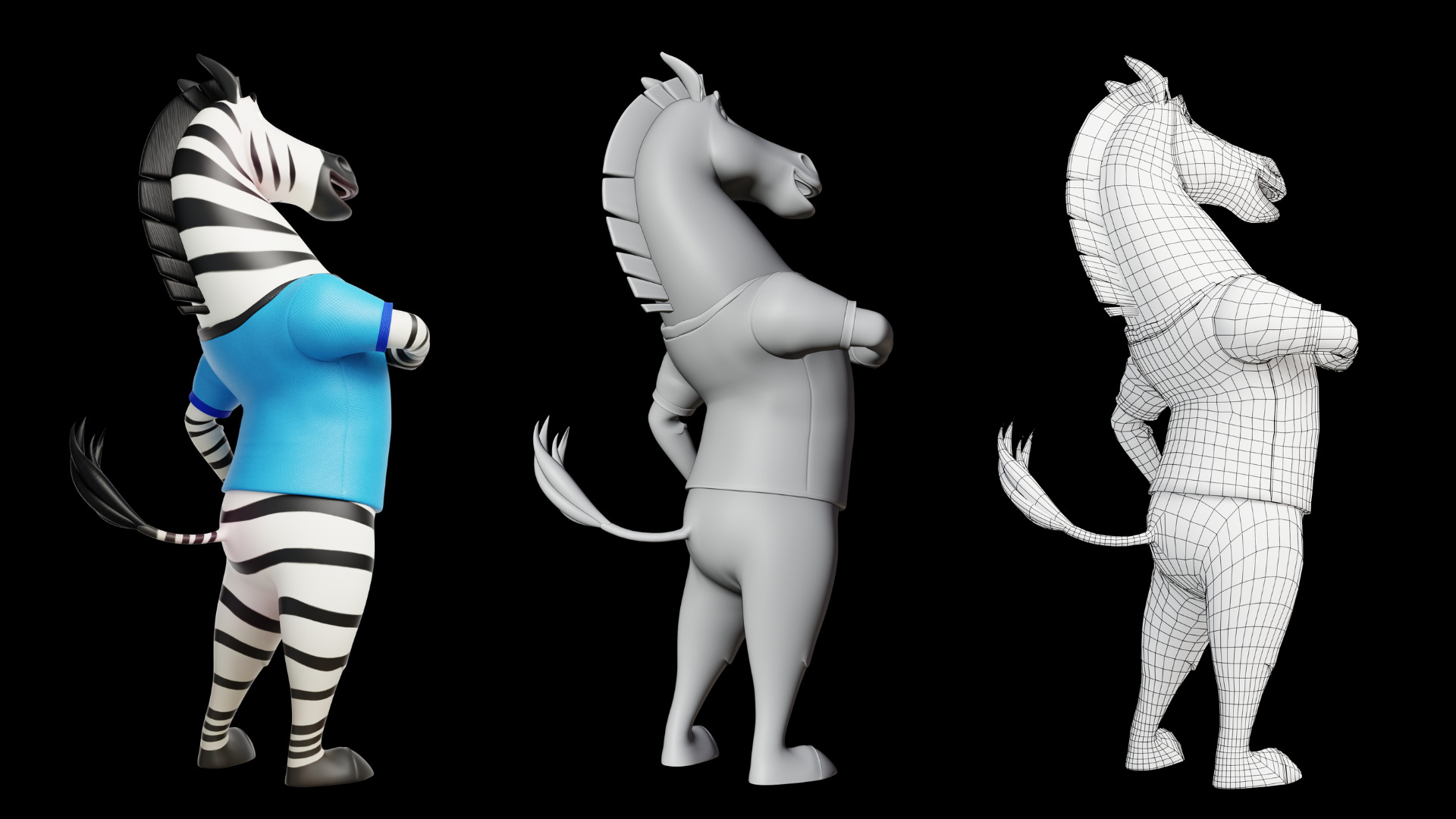 Cartoon Mascot Zebra Rigged Low-poly 3D model_13