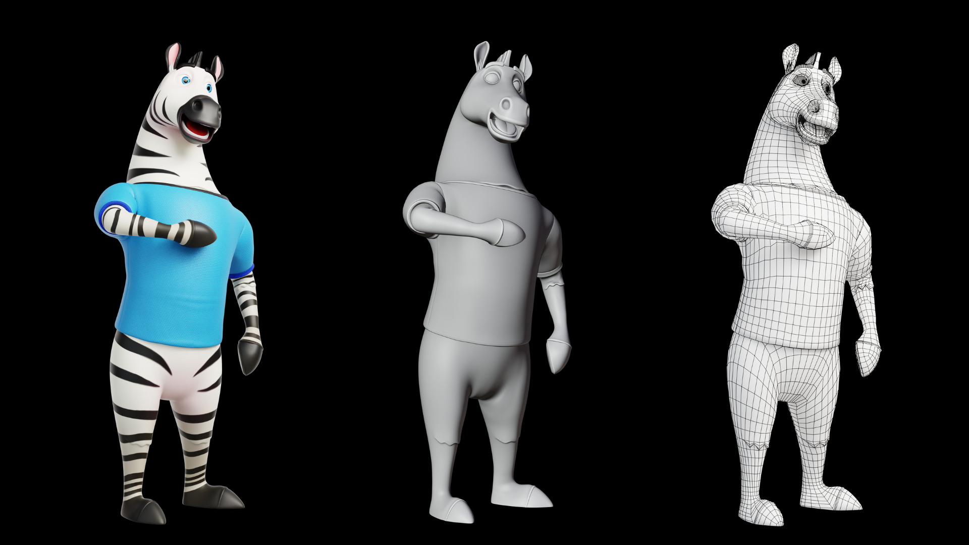 Cartoon Mascot Zebra Rigged Low-poly 3D model_12