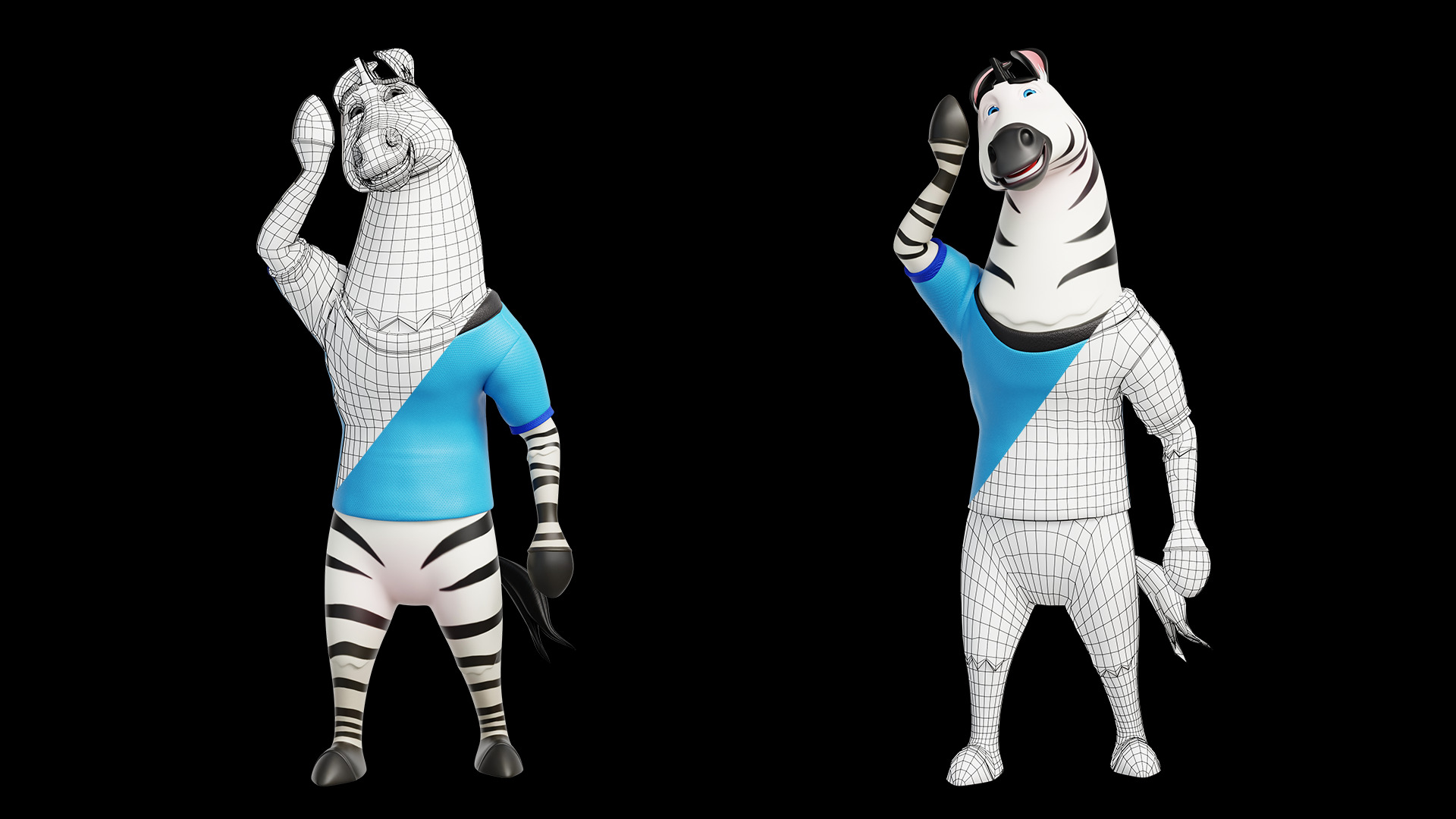 Cartoon Mascot Zebra Rigged Low-poly 3D model_9