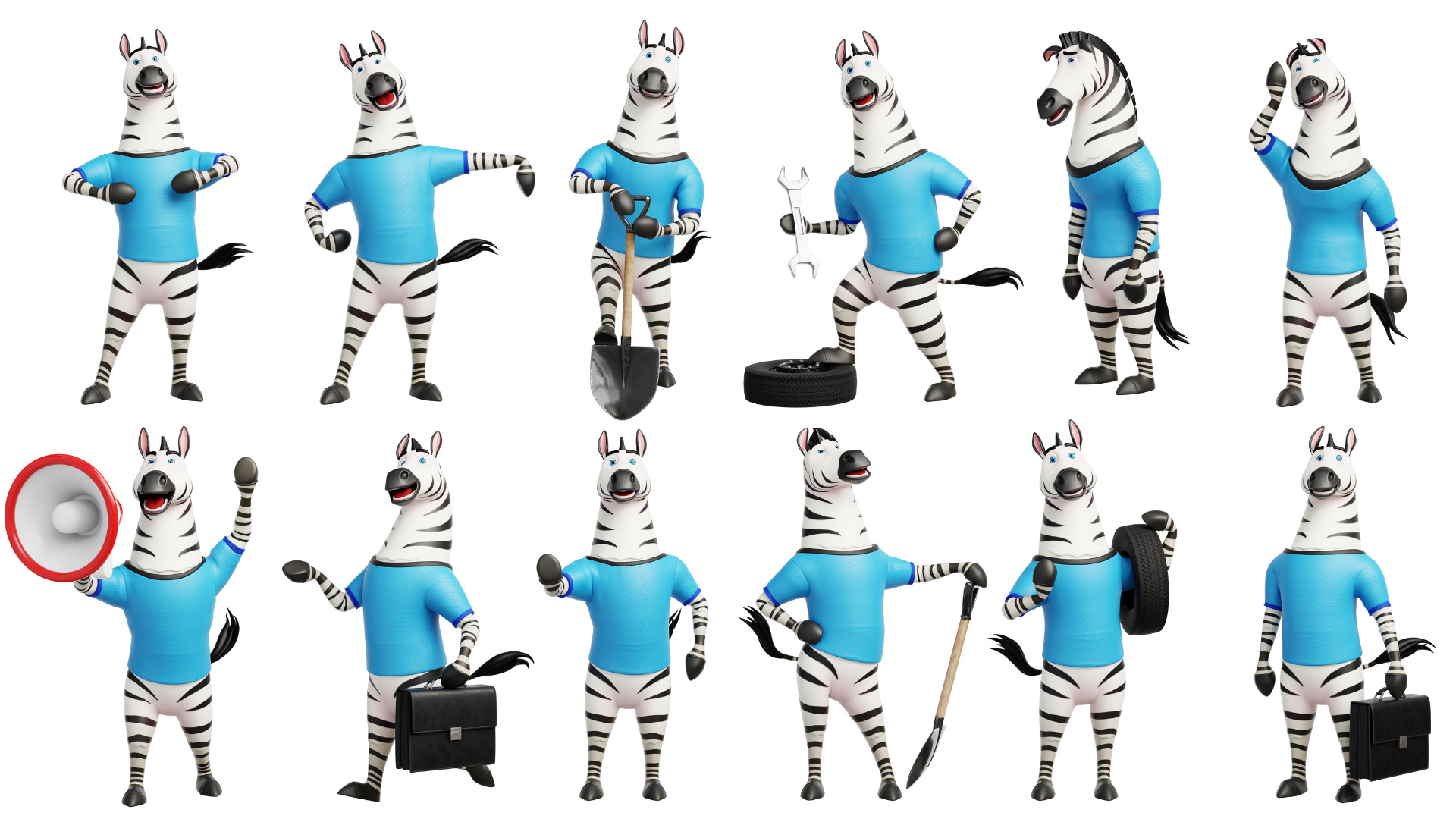 Cartoon Mascot Zebra Rigged Low-poly 3D model_19