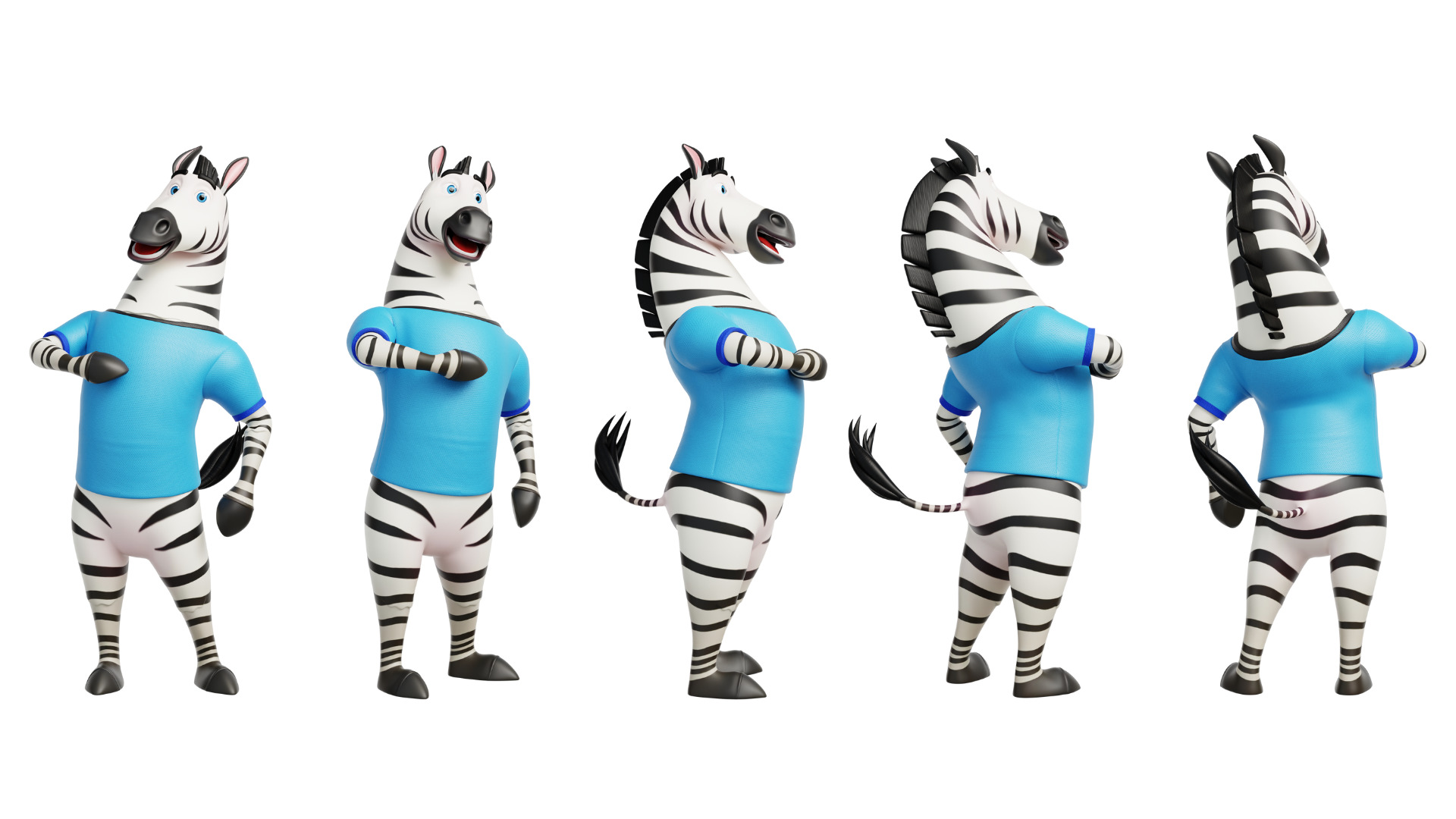 Cartoon Mascot Zebra Rigged Low-poly 3D model_24