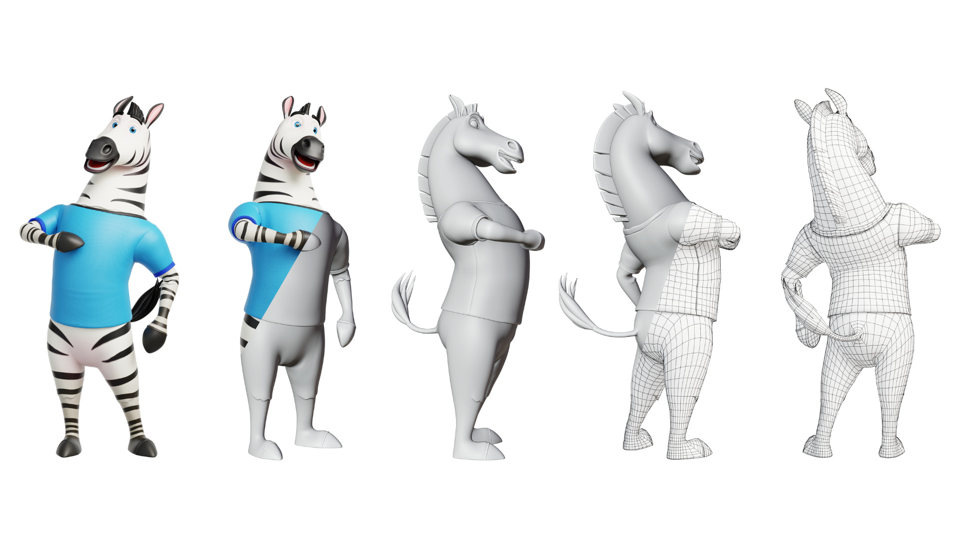 Cartoon Mascot Zebra Rigged Low-poly 3D model_15