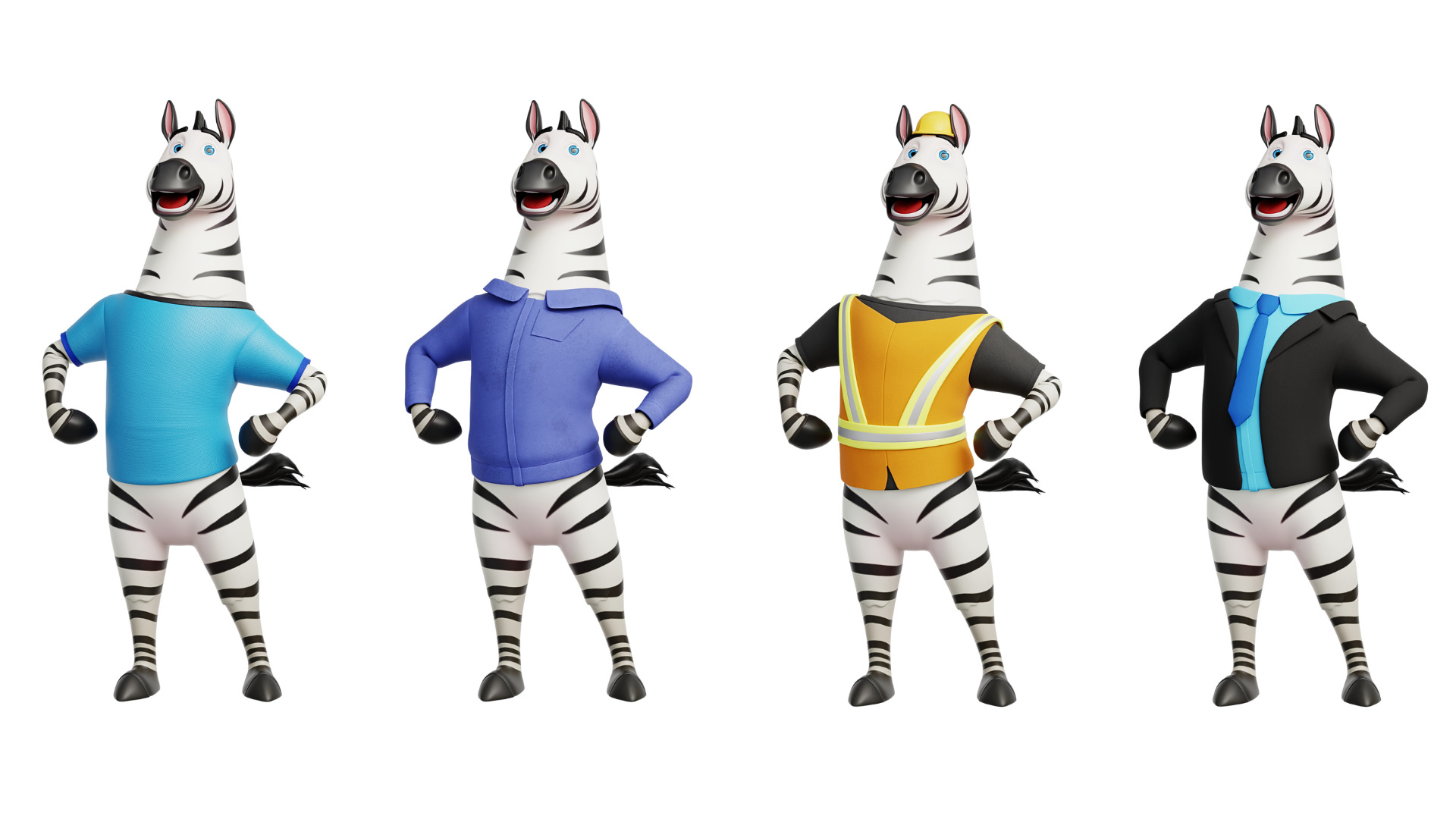 Cartoon Mascot Zebra Rigged Low-poly 3D model_3