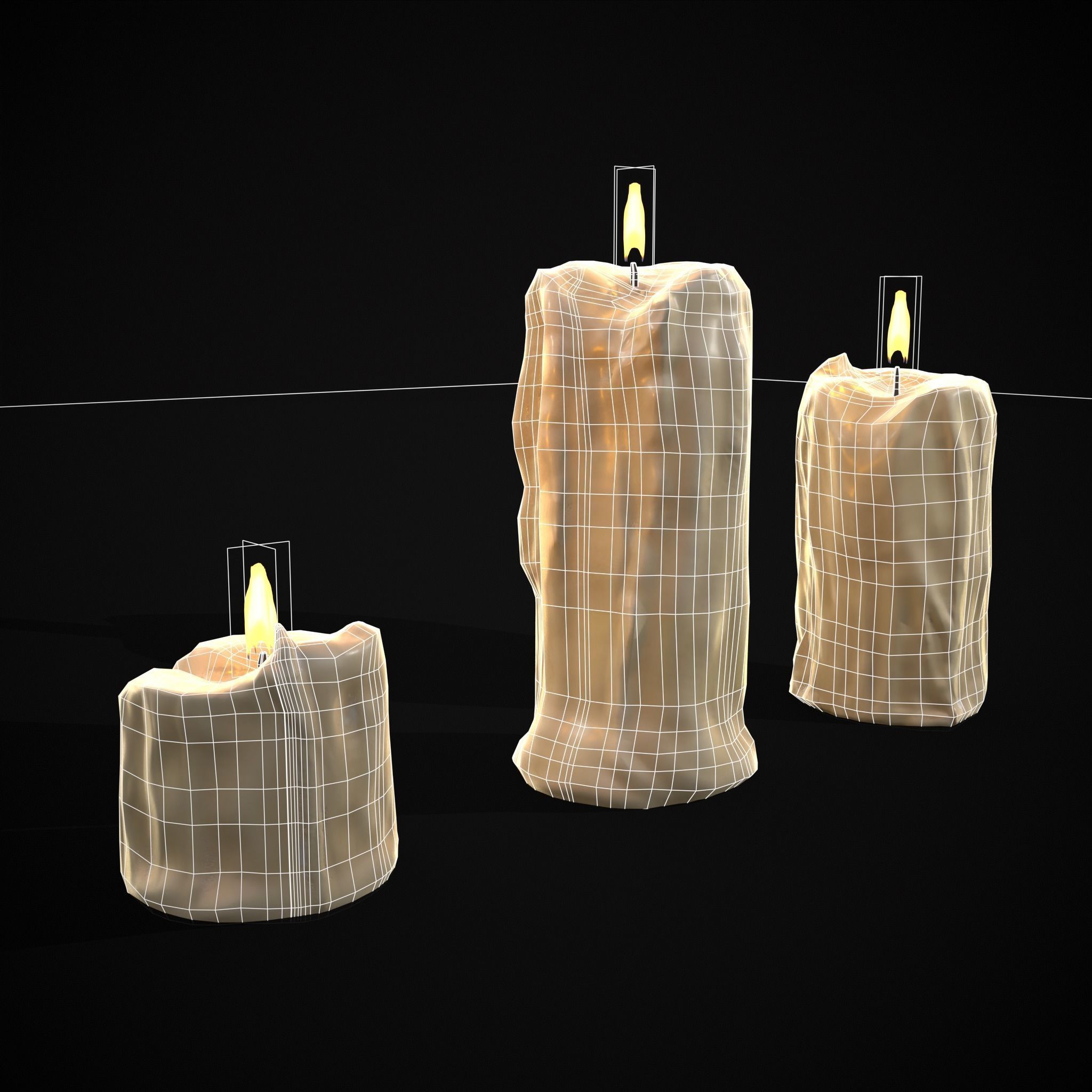Old Melted Candles Low-poly 3D model_2
