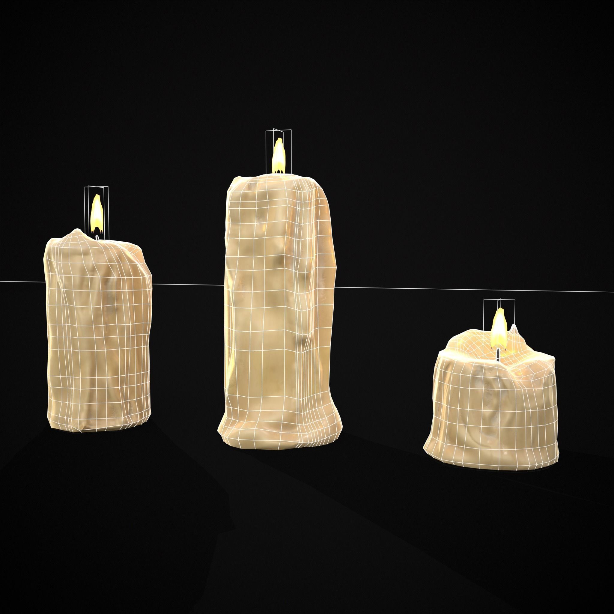 Old Melted Candles Low-poly 3D model_4