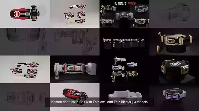Kamen rider faiz 5 Belt with Faiz Axel and Faiz Blaster 3D Model Collection