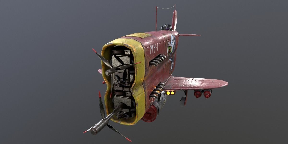 Stylized realistic red airplane Low-poly 3D model_7
