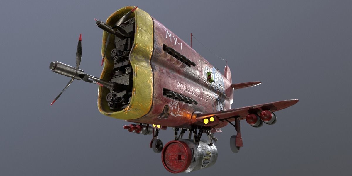 Stylized realistic red airplane Low-poly 3D model_11
