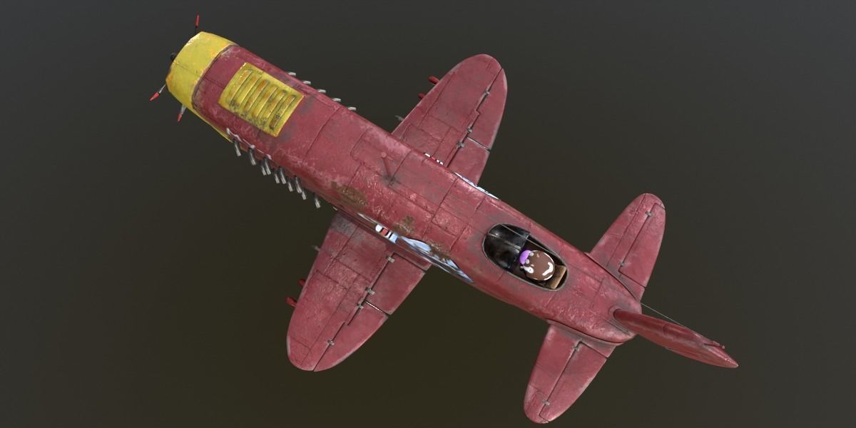 Stylized realistic red airplane Low-poly 3D model_10