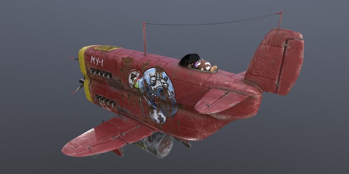 Stylized realistic red airplane Low-poly 3D model_6