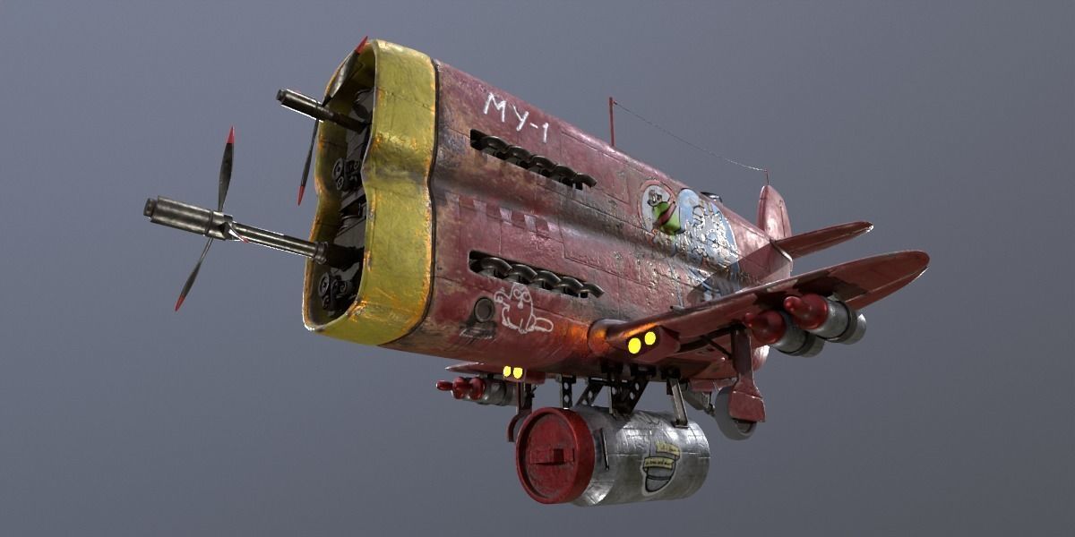 Stylized realistic red airplane Low-poly 3D model_12