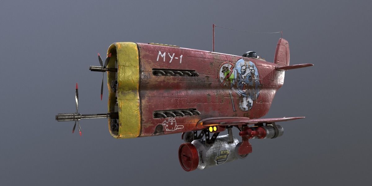 Stylized realistic red airplane Low-poly 3D model_13