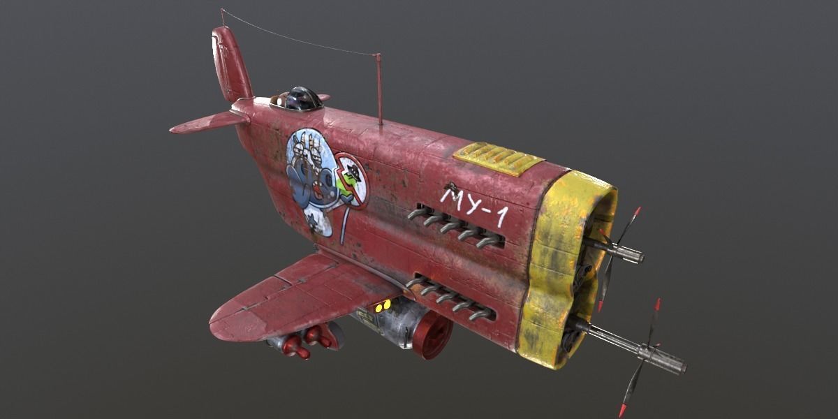 Stylized realistic red airplane Low-poly 3D model_9