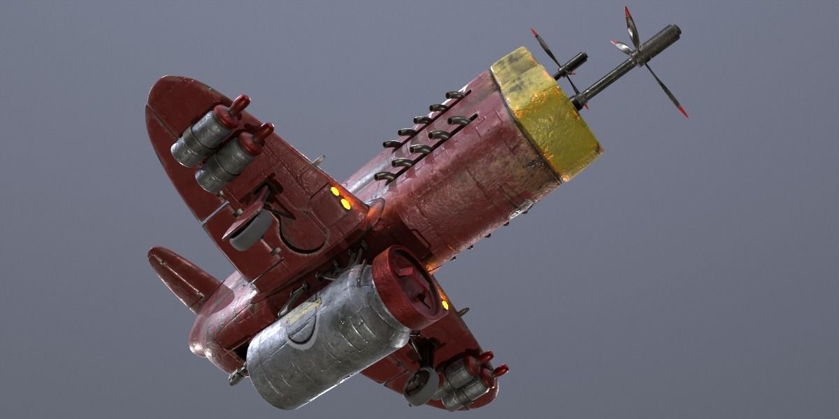 Stylized realistic red airplane Low-poly 3D model_8