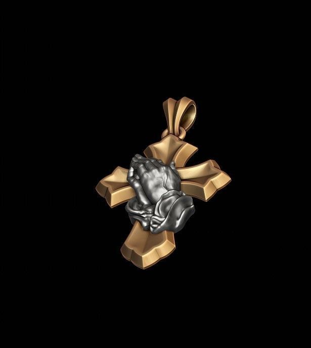 Praying hands cross pendant 3D print model_5