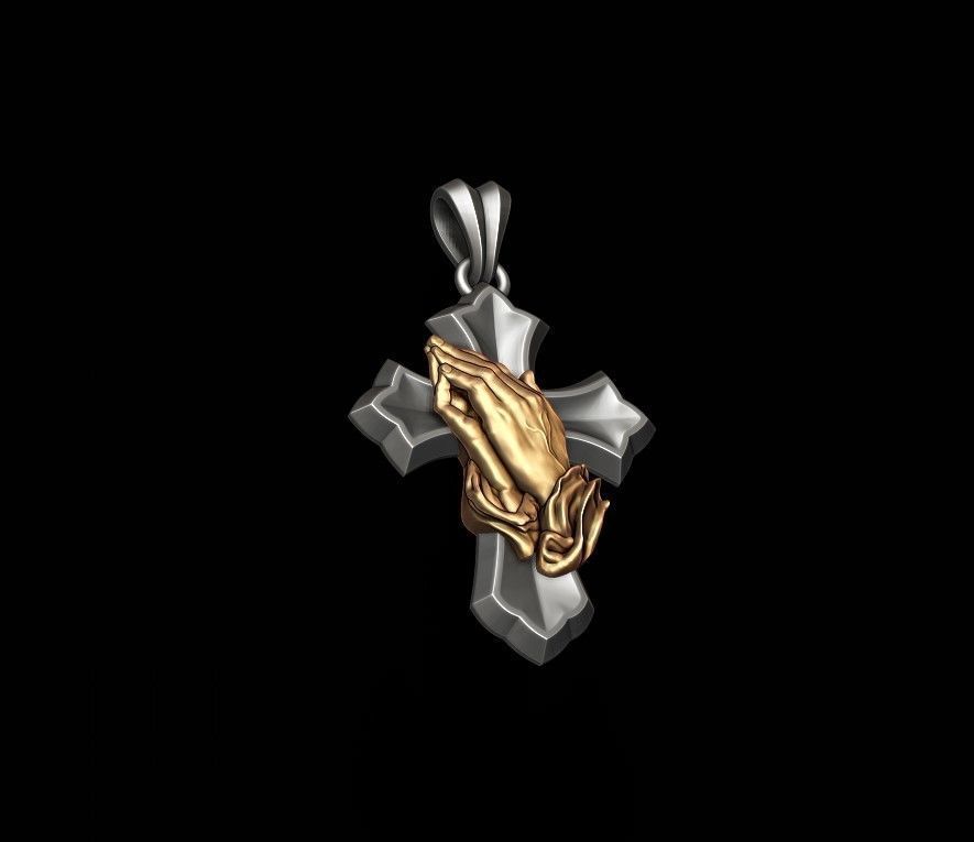 Praying hands cross pendant 3D print model_3