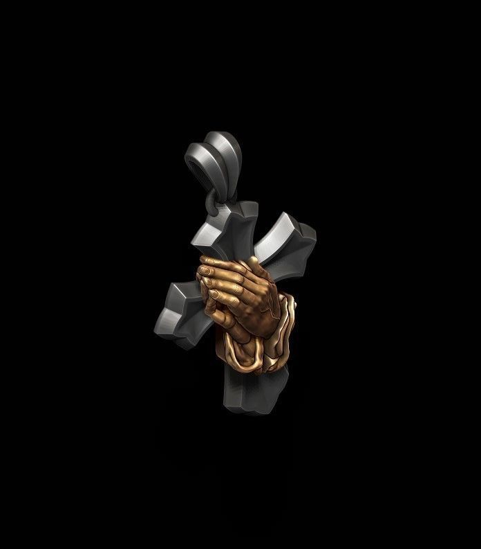Praying hands cross pendant 3D print model_2