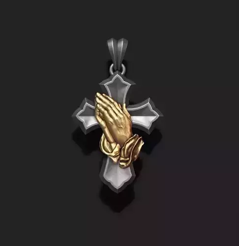 Praying hands cross pendant