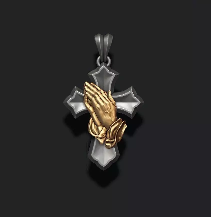 Praying hands cross pendant 3D print model_0