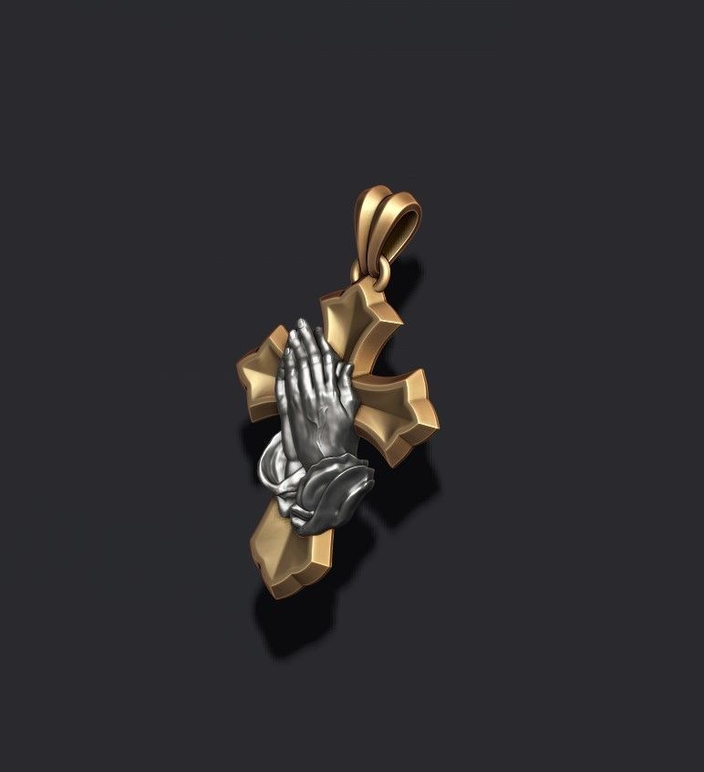 Praying hands cross pendant 3D print model_4