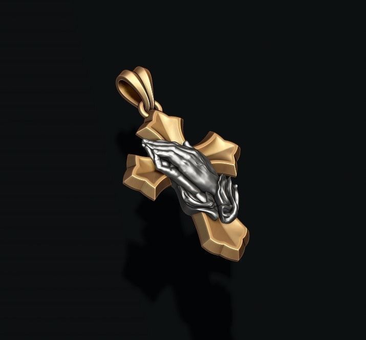 Praying hands cross pendant 3D print model_6