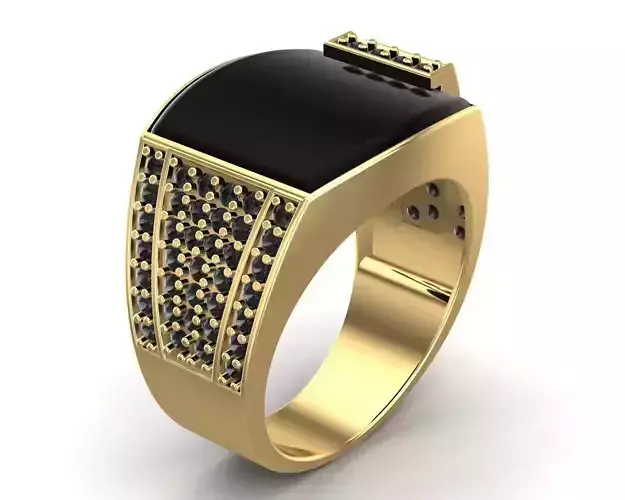 Black Onyx Men Gold Ring 3D print model