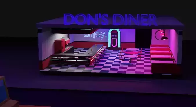Low-Poly 80s Diner - Retro Low-poly 3D model