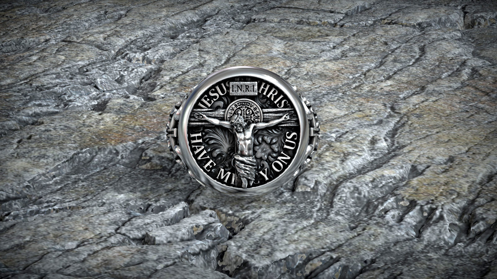 Jesus Christ Catholic Cross Crucifixion Signet 3D print model_5