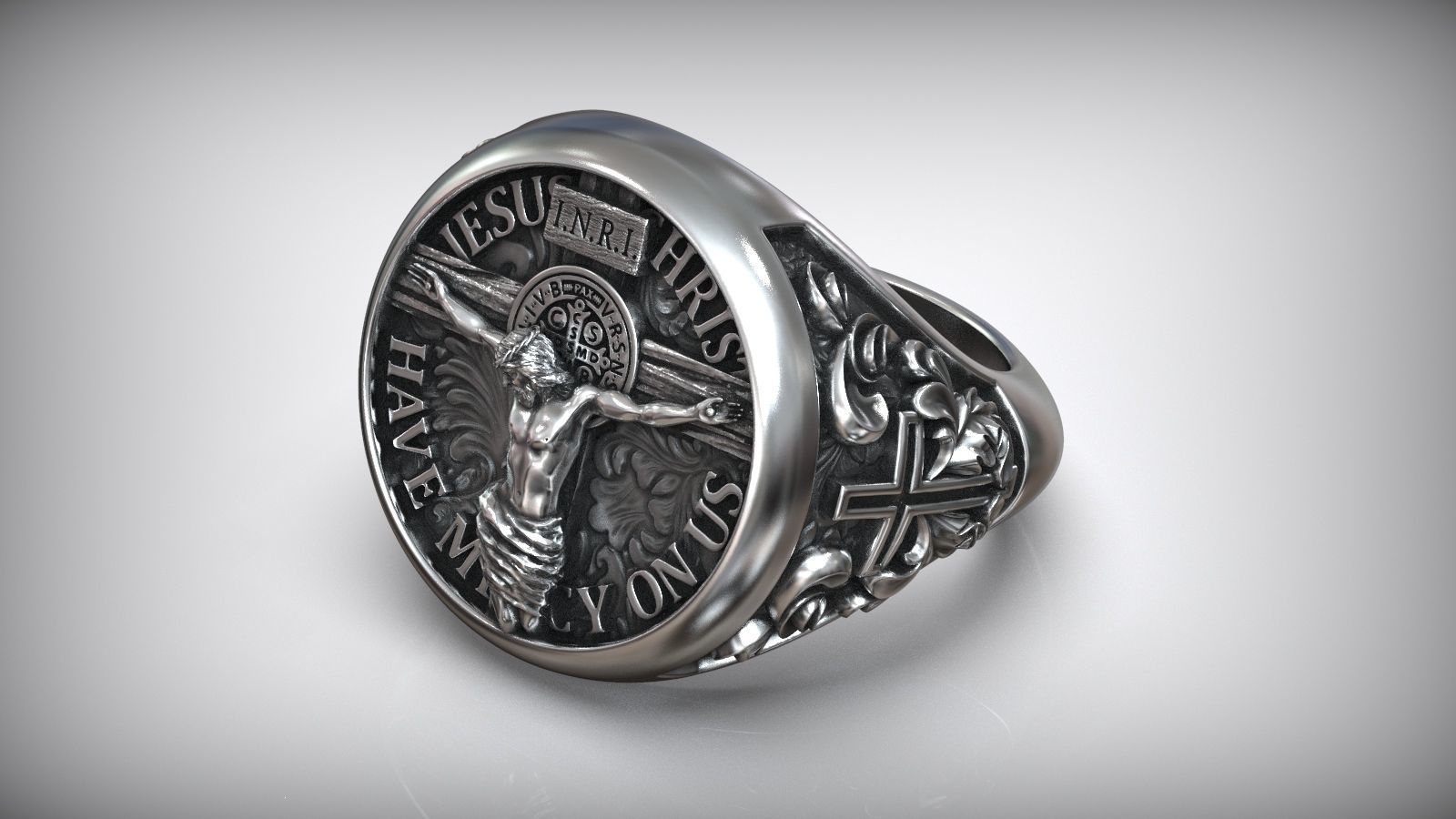 Jesus Christ Catholic Cross Crucifixion Signet 3D print model_2