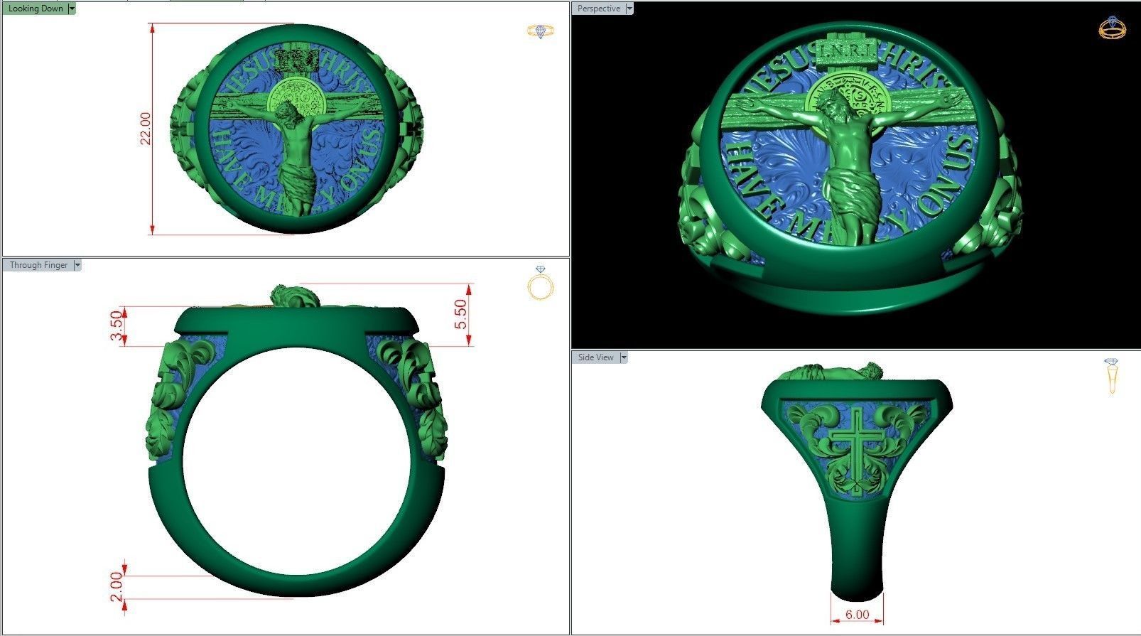 Jesus Christ Catholic Cross Crucifixion Signet 3D print model_6