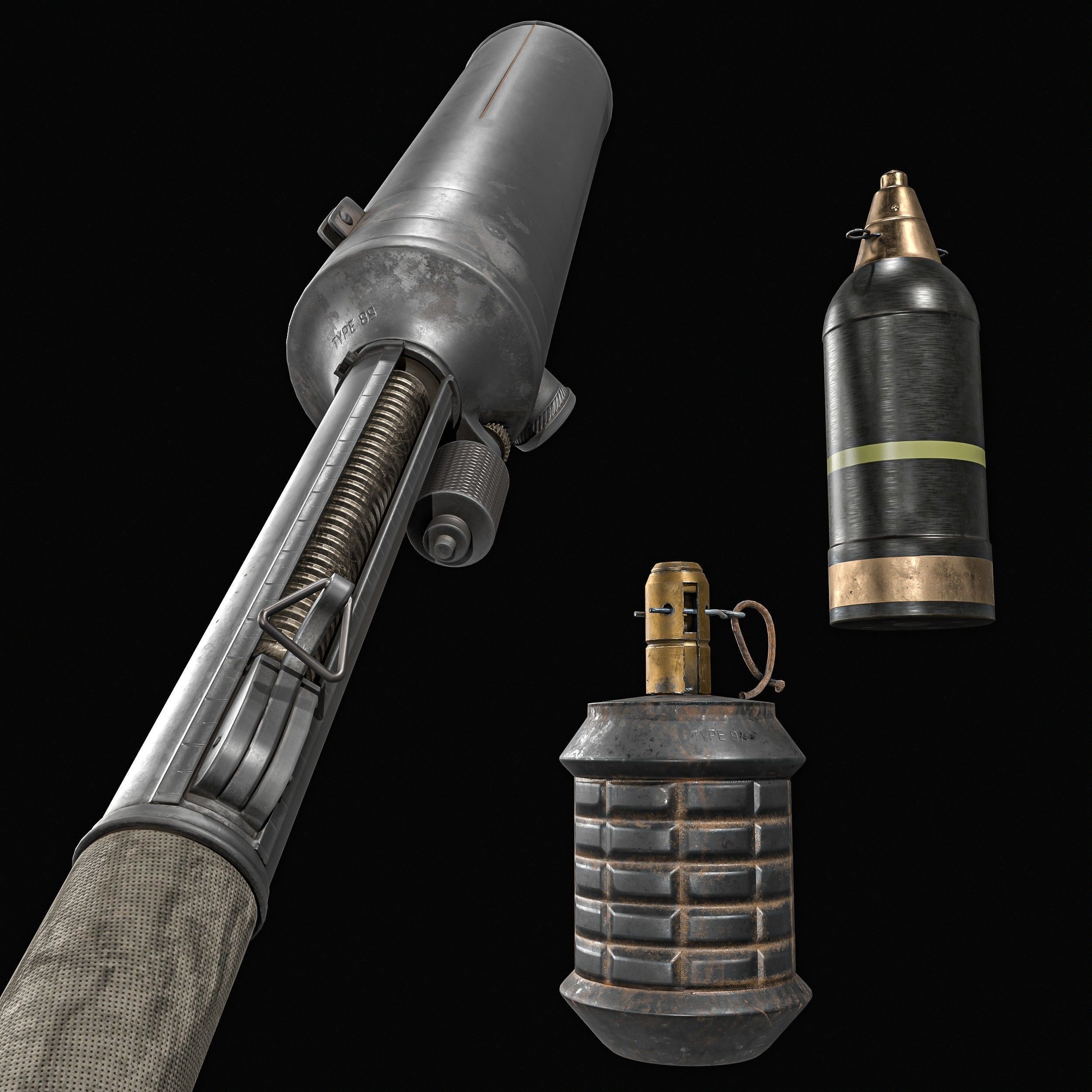 Type 97 Hand Grenade And  Type 89 Grenade Launcher 3D model_1