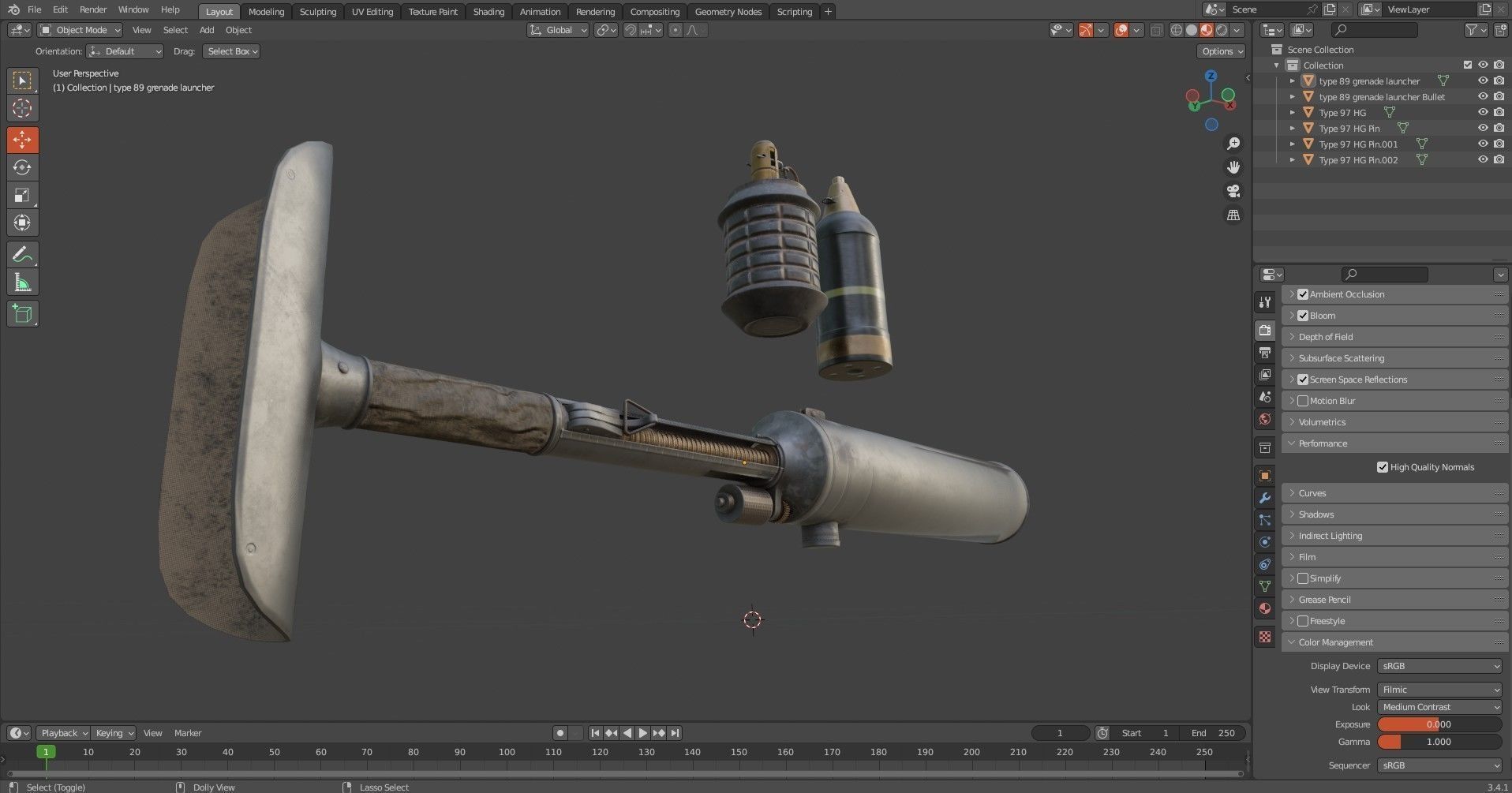 Type 97 Hand Grenade And  Type 89 Grenade Launcher 3D model_29
