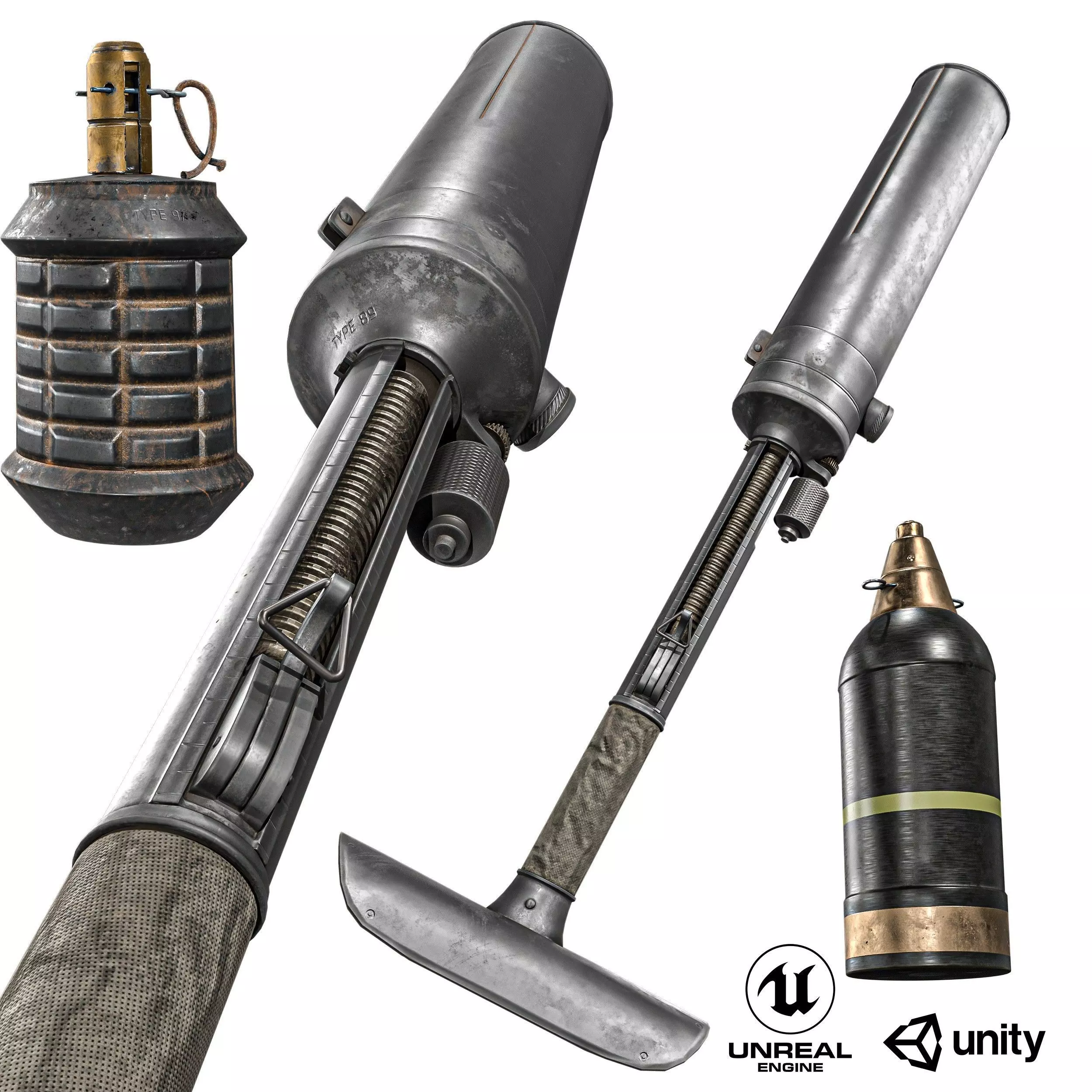 Type 97 Hand Grenade And  Type 89 Grenade Launcher 3D model_0