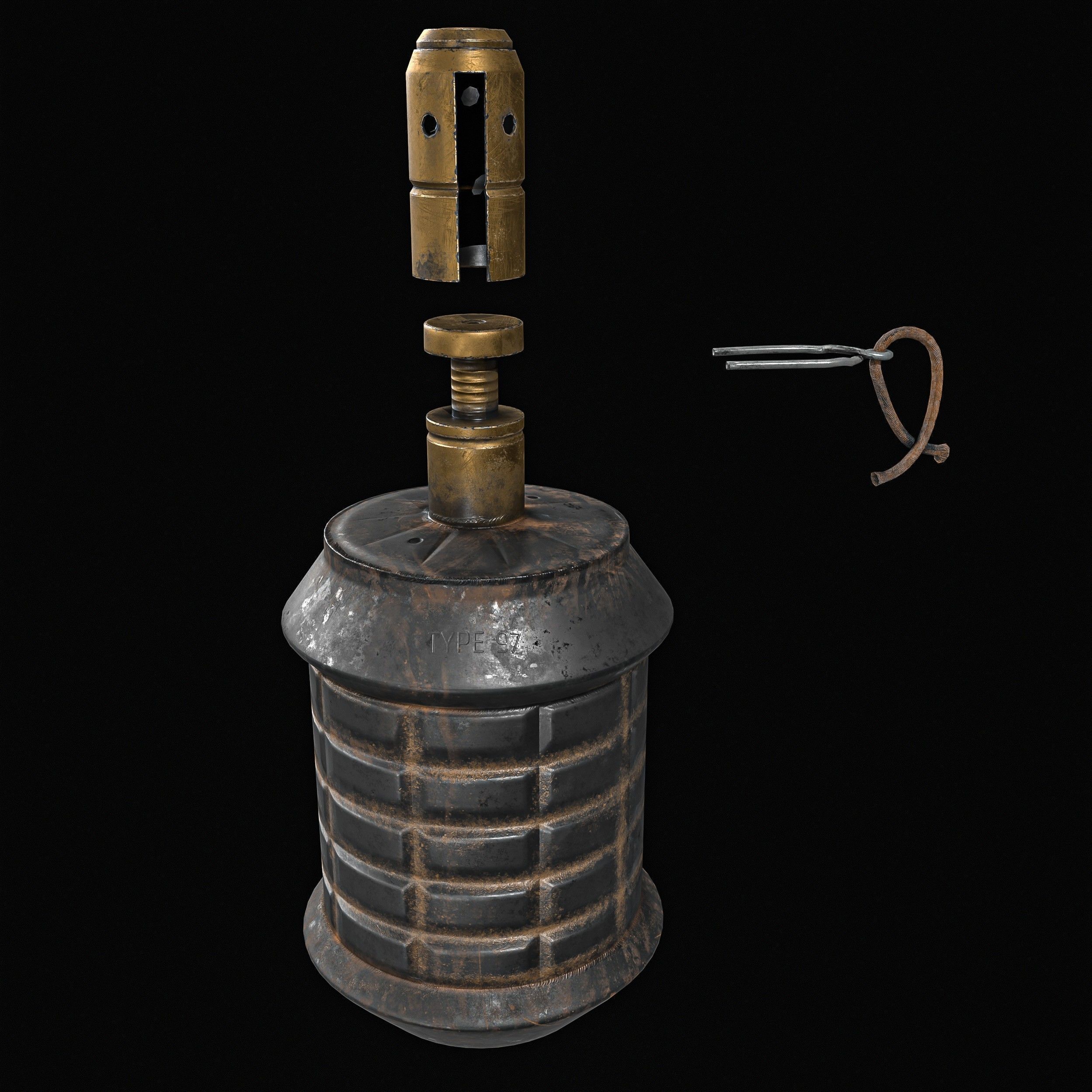 Type 97 Hand Grenade And  Type 89 Grenade Launcher 3D model_3