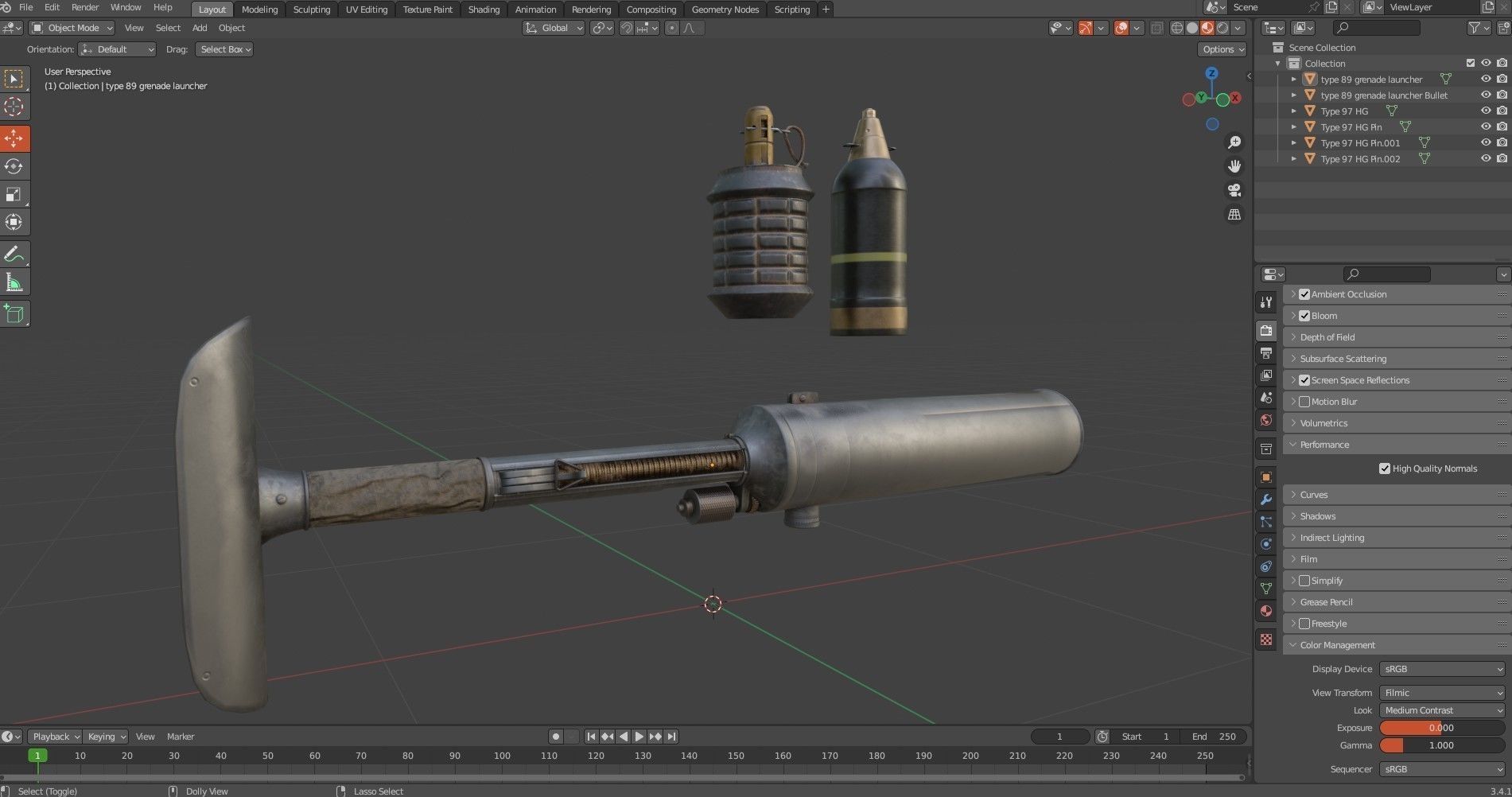 Type 97 Hand Grenade And  Type 89 Grenade Launcher 3D model_28