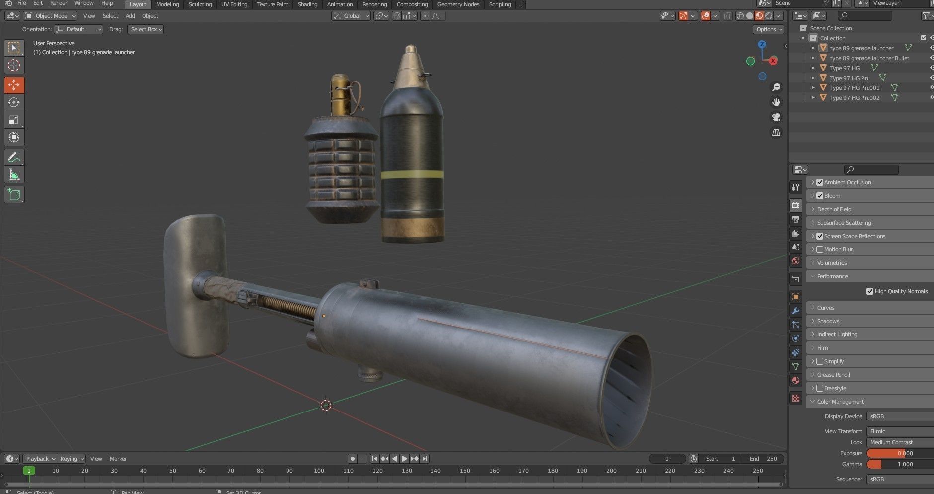 Type 97 Hand Grenade And  Type 89 Grenade Launcher 3D model_27