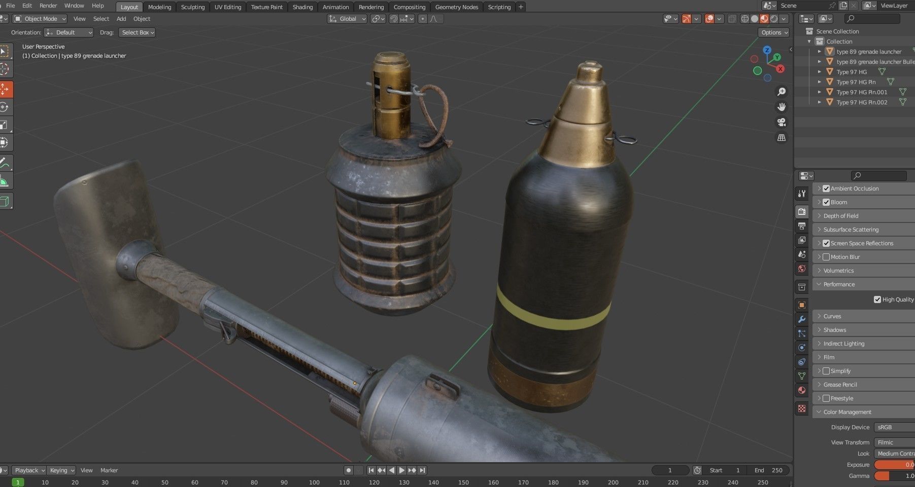 Type 97 Hand Grenade And  Type 89 Grenade Launcher 3D model_30