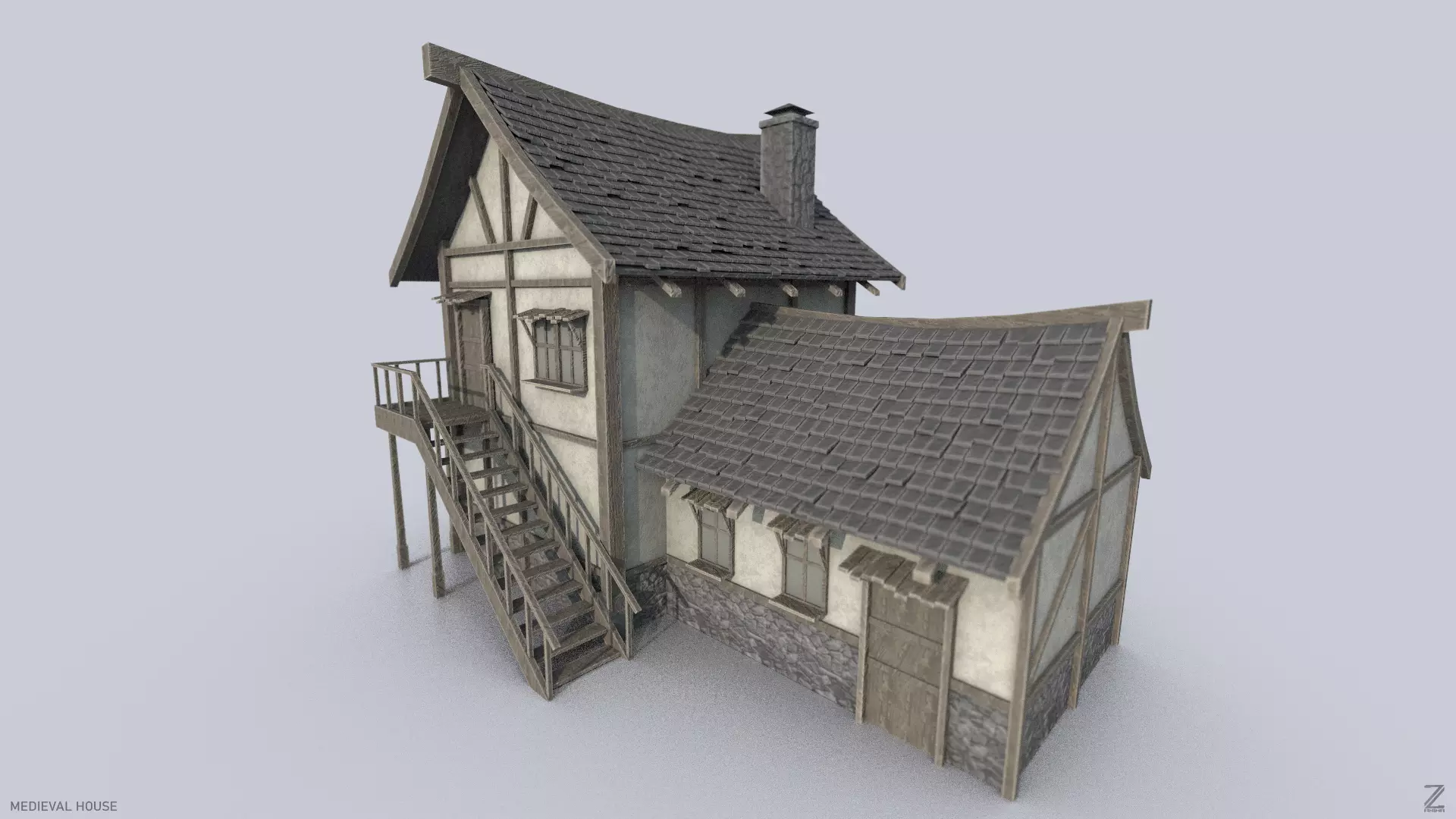 Medieval house Low-poly 3D model