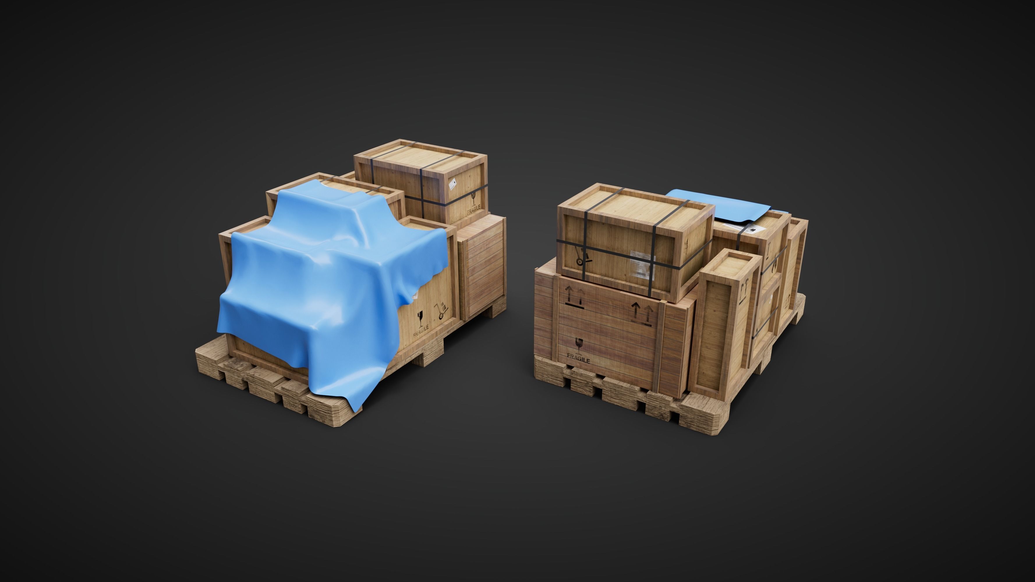 Wood Boxes pack Low-poly 3D model_4