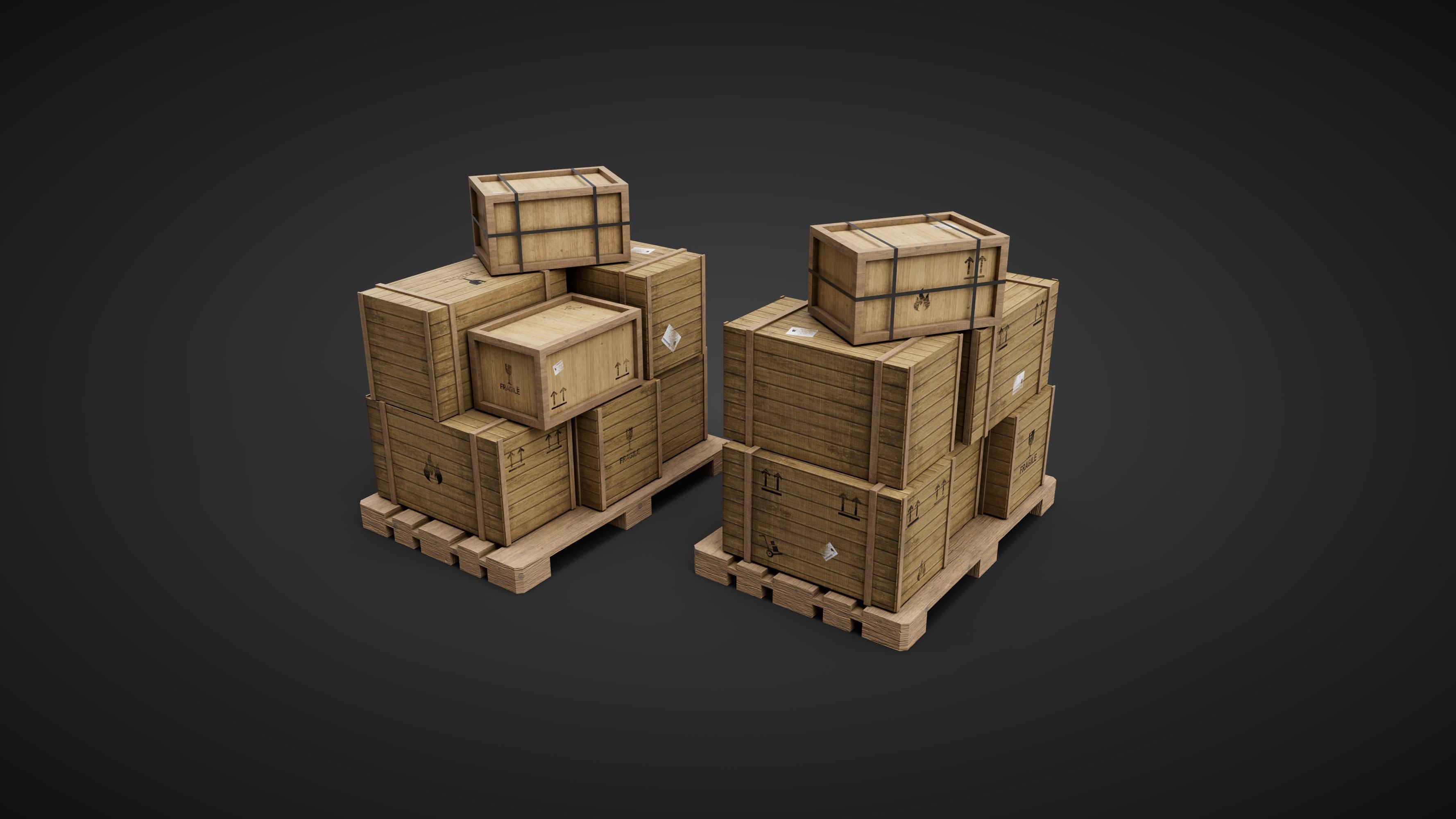 Wood Boxes pack Low-poly 3D model_7