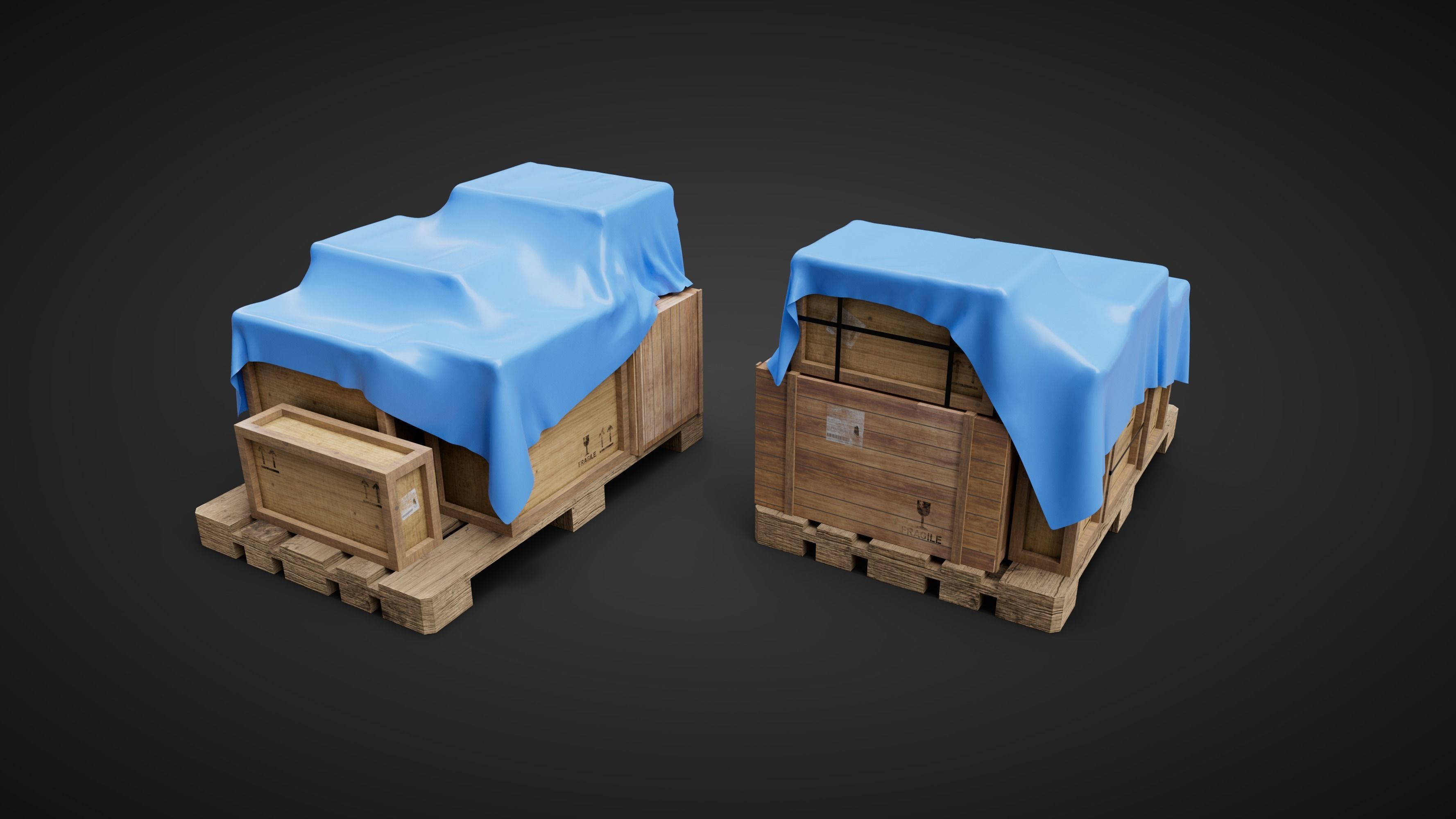 Wood Boxes pack Low-poly 3D model_3