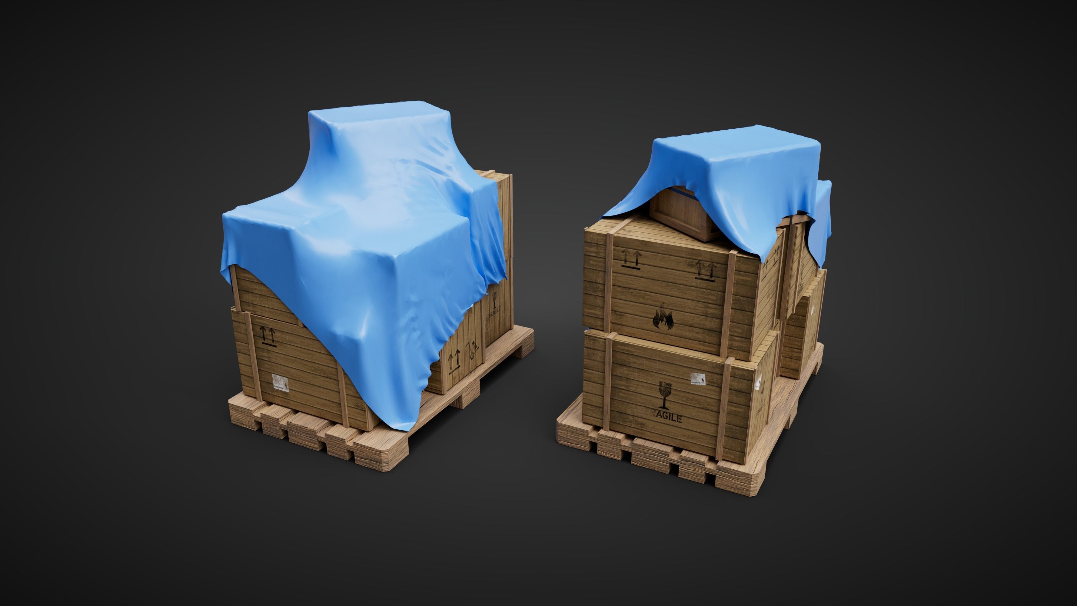 Wood Boxes pack Low-poly 3D model_6