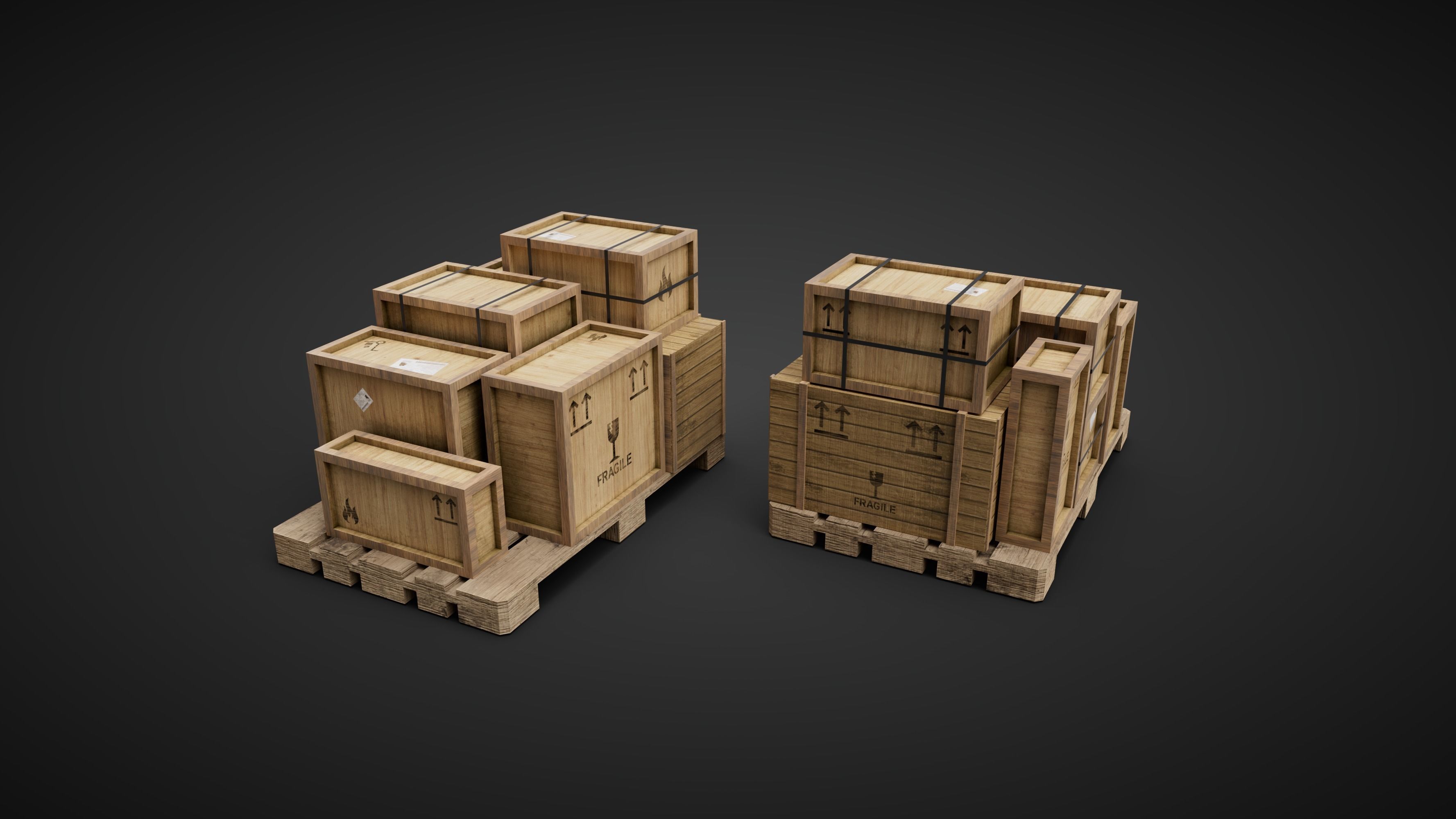 Wood Boxes pack Low-poly 3D model_5