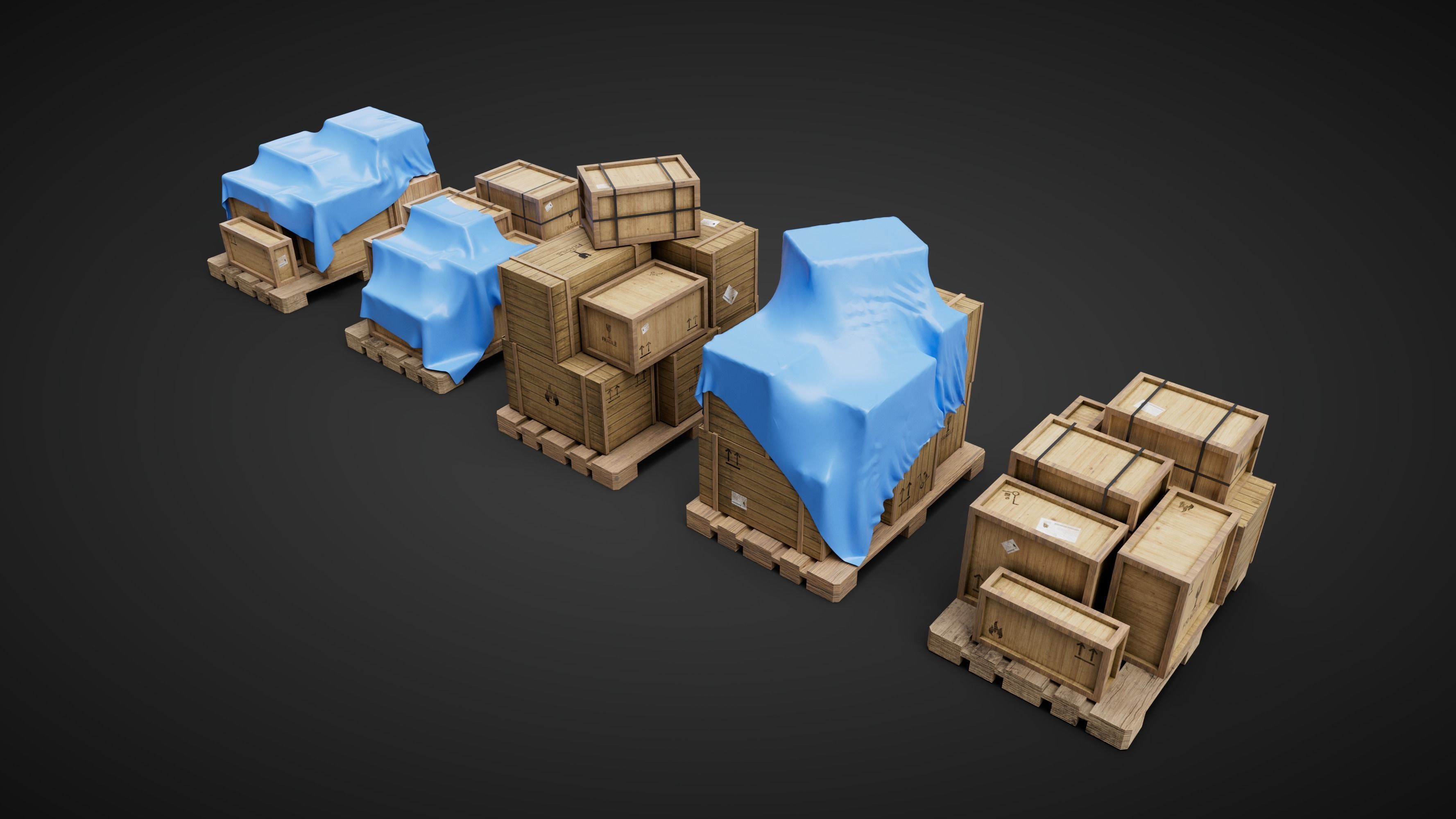Wood Boxes pack Low-poly 3D model_1