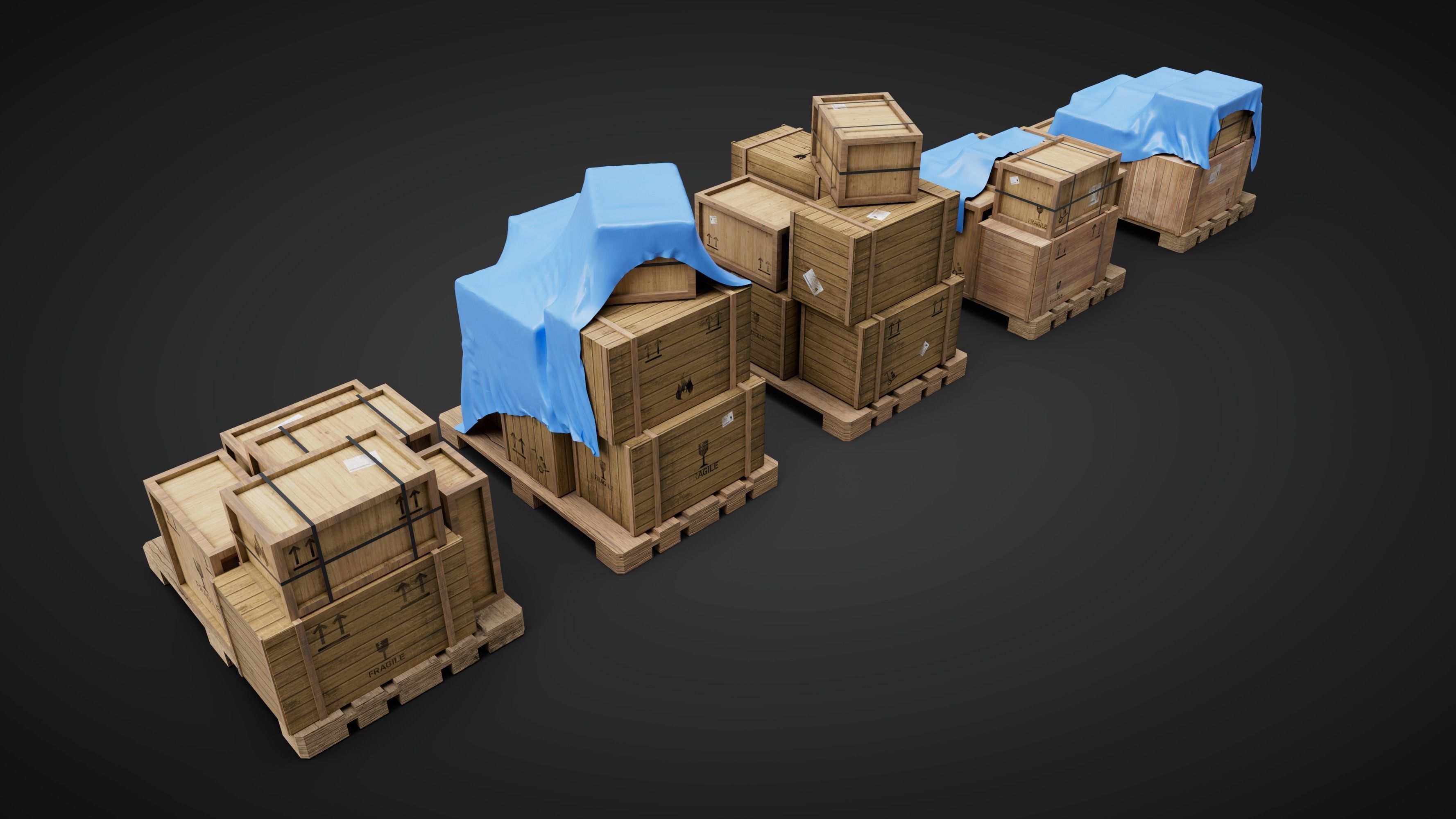 Wood Boxes pack Low-poly 3D model_2