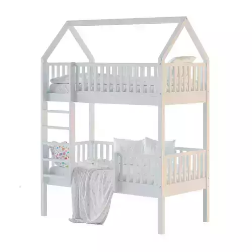Childrens bunk bed Torren entrance from the facade - Solid Beech