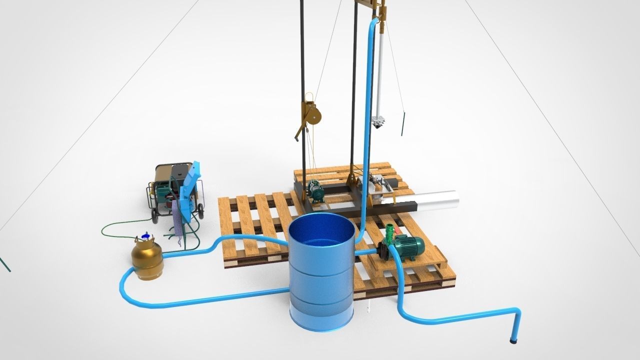 Traditional Well Drilling Machine 3D model_4
