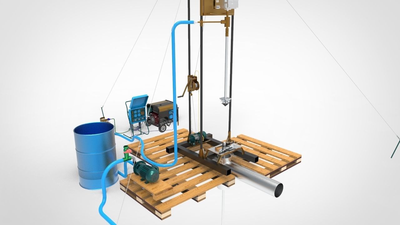 Traditional Well Drilling Machine 3D model_1