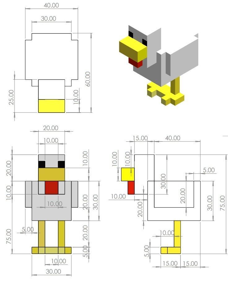 Minecraft Chicken for 3D printing 3D print model_1